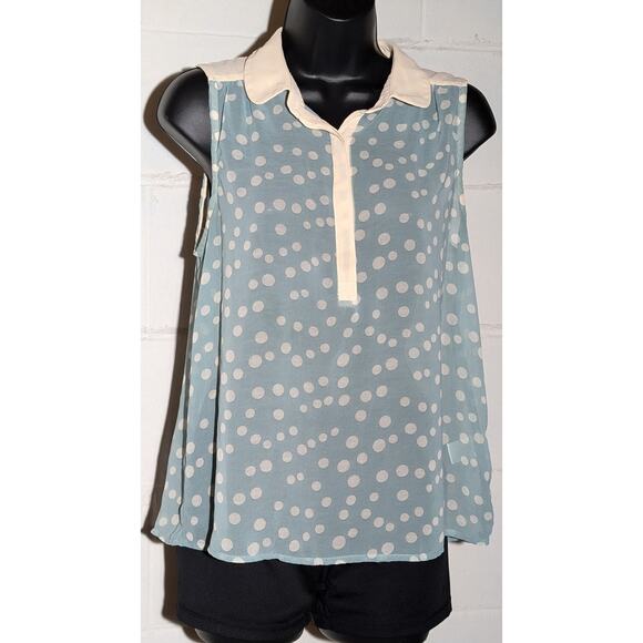 Chloe K Polka Dot Sleeveless Blouse Sheer Tank Top Button Trim Medium - Picture 1 of 5